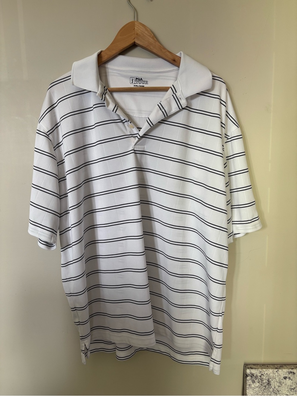 PGA Tour White Polo Shirt with Black Stripes